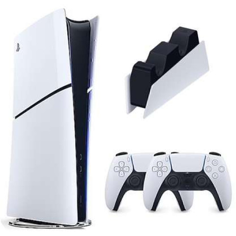 SONY 2.DualSense + Şarj İstasyonu + Playstation 5 Slim Digital (İthalatçı Garantili) Oyun Konsolu Beyaz
