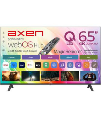 AXEN AX65QUMLN-W02M 4K Ultra HD webOS ThinQ AI Destekli Sihirli Kumanda 65 inç 164 cm QLED 4K SMART TV TV AXEN AX65QUMLN-W02M 4K Ultra HD webOS ThinQ AI Destekli Sihirli Kumanda 65 inç 164 cm QLED 4K SMART TV TV