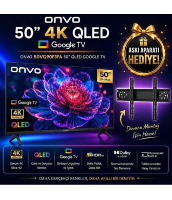 ONVO 50VQ90F3UA Uydu Alıcılı Google Smart 50 inç 127 cm 4K UHD QLED TV ONVO 50VQ90F3UA Uydu Alıcılı Google Smart 50 inç 127 cm 4K UHD QLED TV