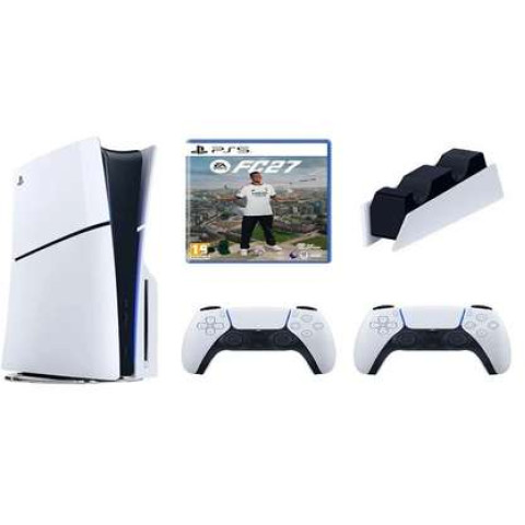 SONY Playstation 5 Slim Standart 1 TB + 2. Beyaz Dualsense + Şarj + PS5 FC27 CD (İthalatçı Garantili) Oyun Konsolu Beyaz