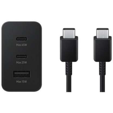 SAMSUNG 3'ü 1 Arada 65W 2xPD+UsbA 3 Çıkışlı + 60W Type-C To Type-C 1.8 Metre Hızlı Şarj ve Data Kablosu Siyah
