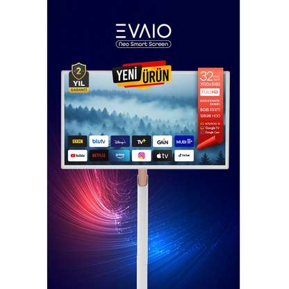 EVAIO Neo  HDD Taşınabilir Android Smart LED Ayaklı Ekran 32 inç 81 cm Full-HD SMART TV LED Ekran