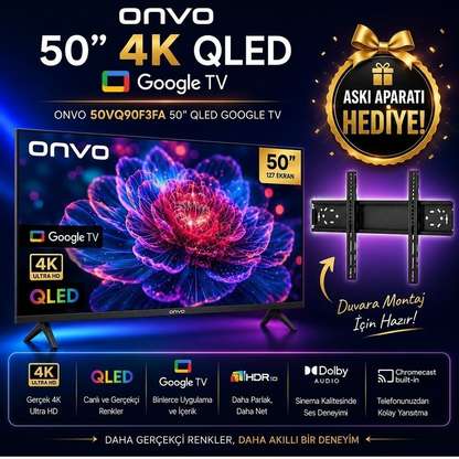 ONVO 50VQ90F3UA Uydu Alıcılı Google Smart 50 inç 127 cm 4K UHD QLED TV