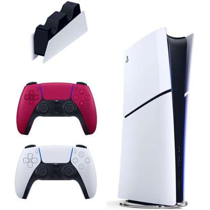 SONY Şarj İstasyonu + 2 Kırmızı Dualsense + Playstation 5 Slim Digital 825 GB (İthalatçı Garantili) Oyun Konsolu Beyaz