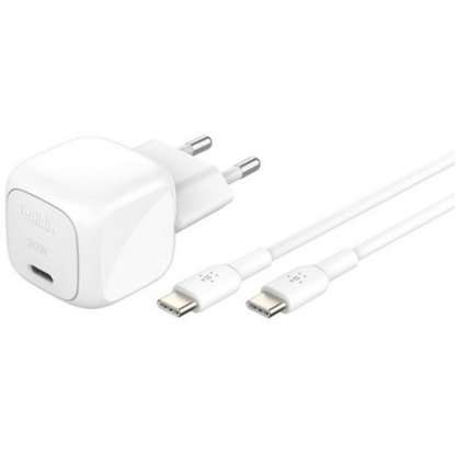 BELKIN BC WCA008 30W USB-C Şarj Adaptörü + Type-C to C Kablo Beyaz
